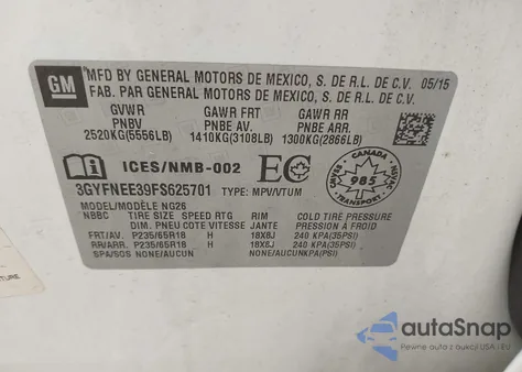 2015 Cadillac Srx Luxury Collection from USA, damaged, VIN 3GYFNEE39FS625701